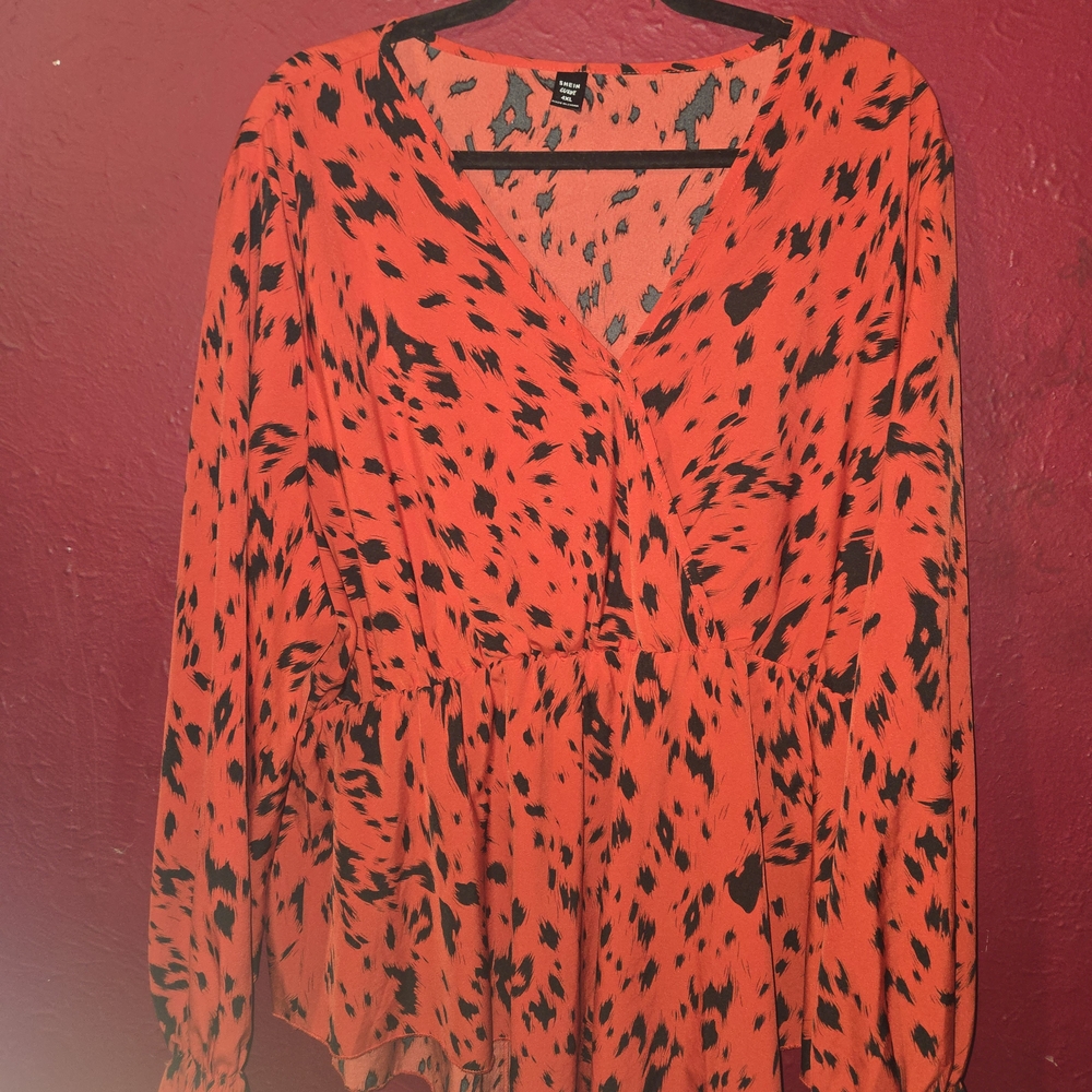 SHEIN Red and Black Abstract Blouse